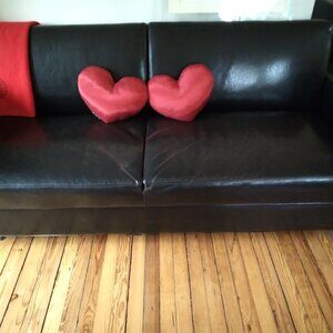 Pair of Small Red Satin Heart Pillows 14" W x 10" L x 6" D Too Cute!